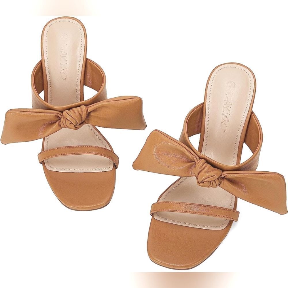 (31-2905) LAICIGO Women's Square Open Toe Sandals Bow Knot Sz 11